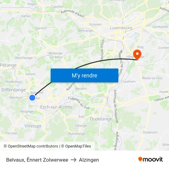 Belvaux, Ënnert Zolwerwee to Alzingen map
