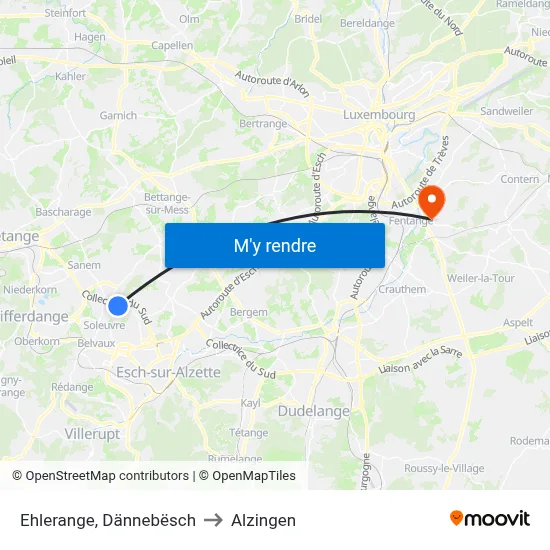 Ehlerange, Dännebësch to Alzingen map