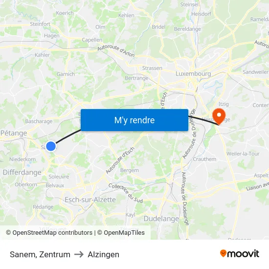 Sanem, Zentrum to Alzingen map