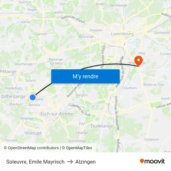 Soleuvre, Emile Mayrisch to Alzingen map