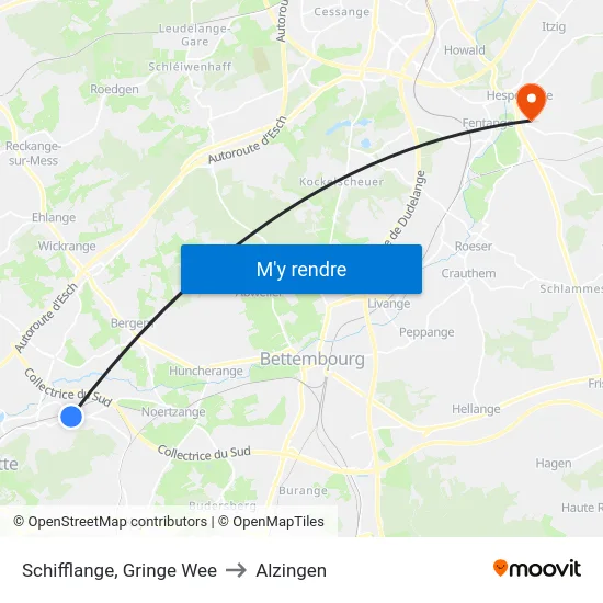 Schifflange, Gringe Wee to Alzingen map