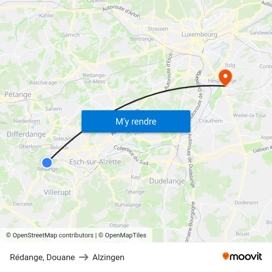 Rédange, Douane to Alzingen map