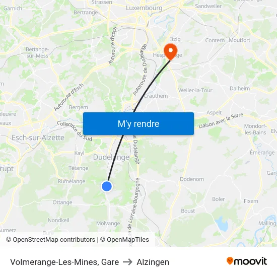 Volmerange-Les-Mines, Gare to Alzingen map