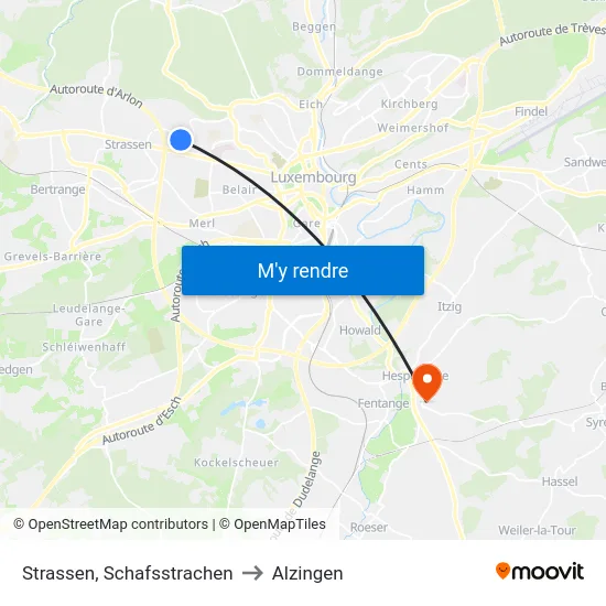 Strassen, Schafsstrachen to Alzingen map