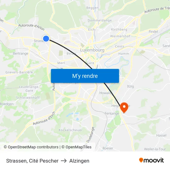 Strassen, Cité Pescher to Alzingen map