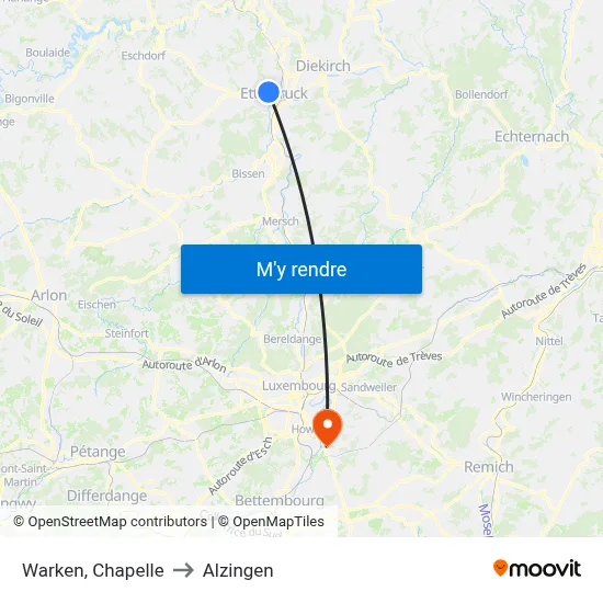 Warken, Chapelle to Alzingen map