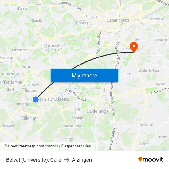 Belval (Université), Gare to Alzingen map