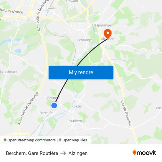 Berchem, Gare Routière to Alzingen map