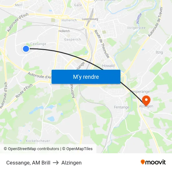 Cessange, AM Brill to Alzingen map