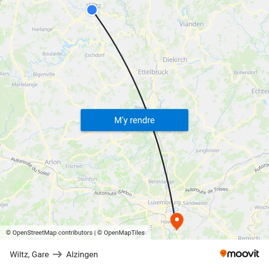 Wiltz, Gare to Alzingen map