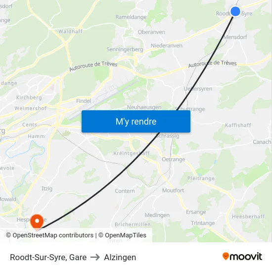Roodt-Sur-Syre, Gare to Alzingen map