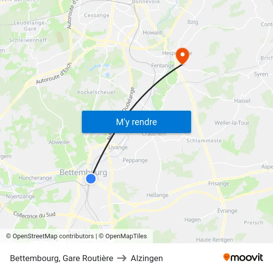 Bettembourg, Gare Routière to Alzingen map