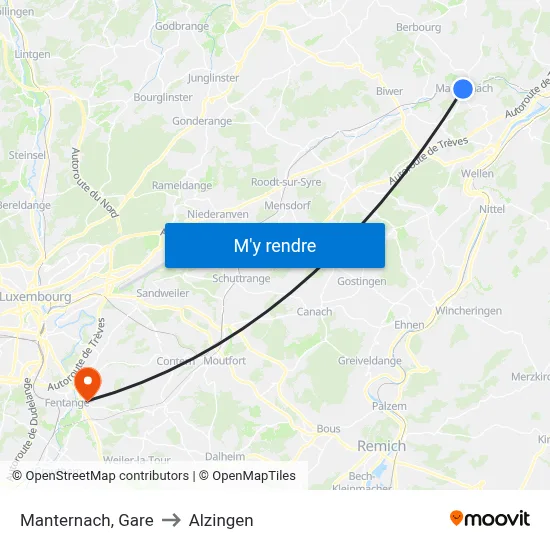 Manternach, Gare to Alzingen map