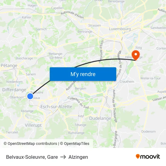Belvaux-Soleuvre, Gare to Alzingen map