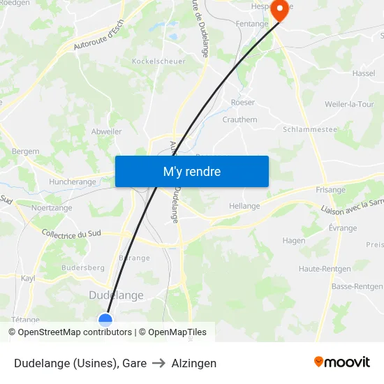 Dudelange (Usines), Gare to Alzingen map