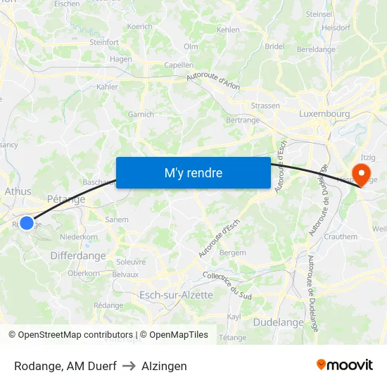 Rodange, AM Duerf to Alzingen map