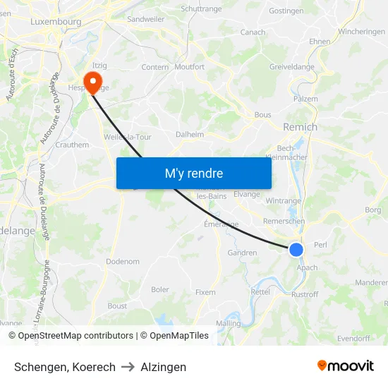 Schengen, Koerech to Alzingen map