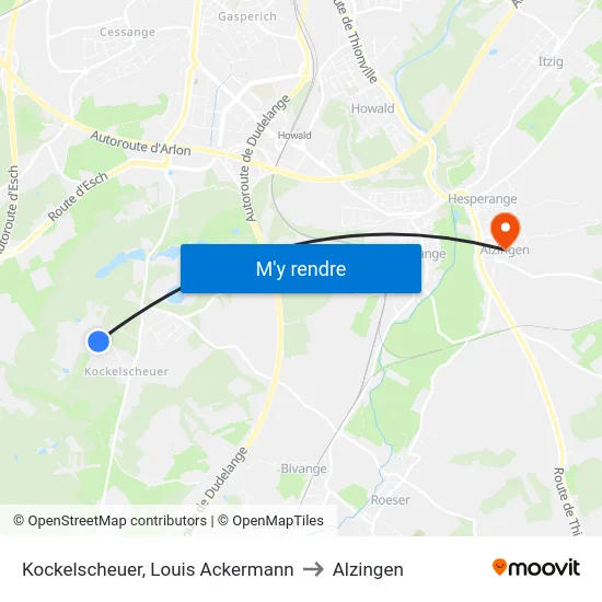 Kockelscheuer, Louis Ackermann to Alzingen map