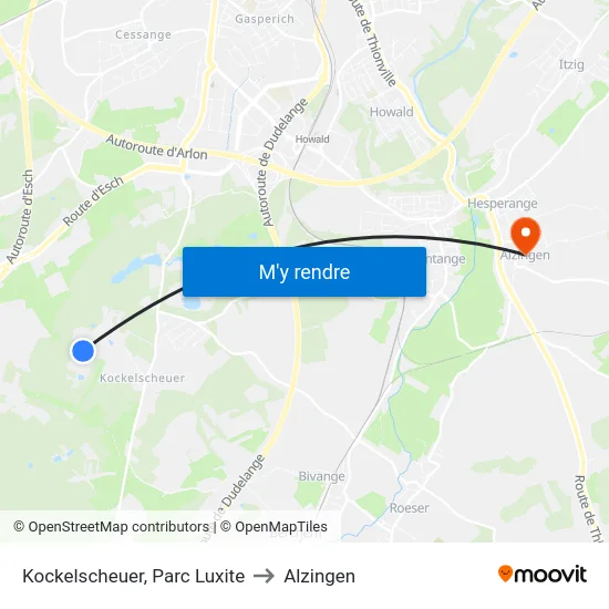 Kockelscheuer, Parc Luxite to Alzingen map