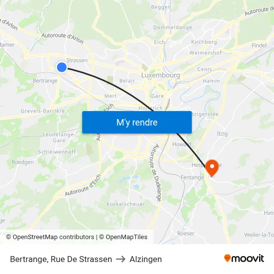 Bertrange, Rue De Strassen to Alzingen map