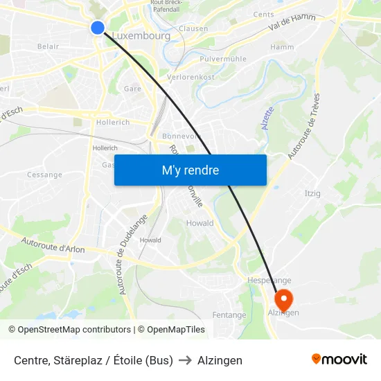Centre, Stäreplaz / Étoile (Bus) to Alzingen map