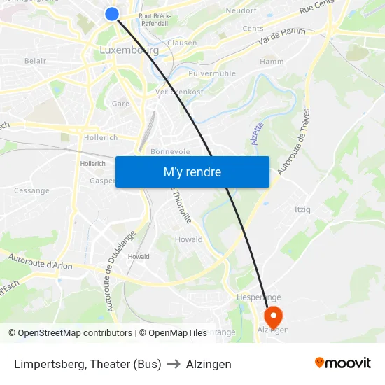 Limpertsberg, Theater (Bus) to Alzingen map