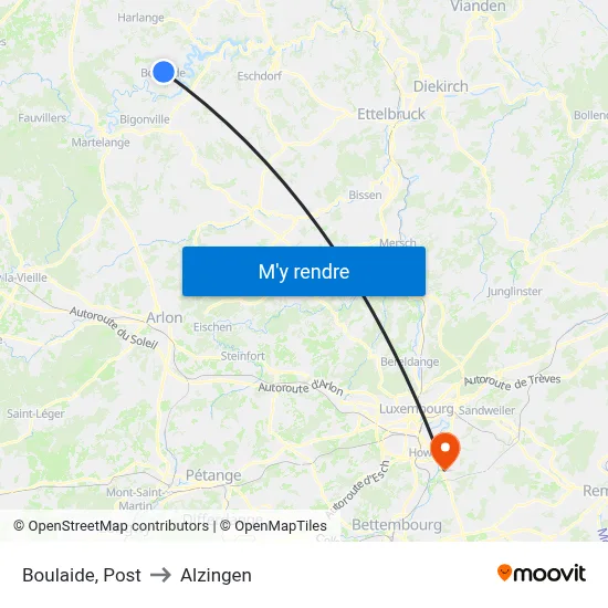 Boulaide, Post to Alzingen map
