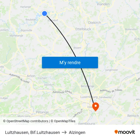 Lultzhausen, Bif.Lultzhausen to Alzingen map