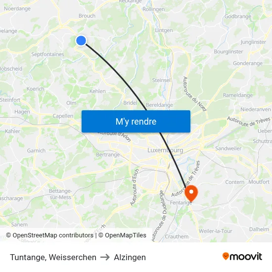 Tuntange, Weisserchen to Alzingen map