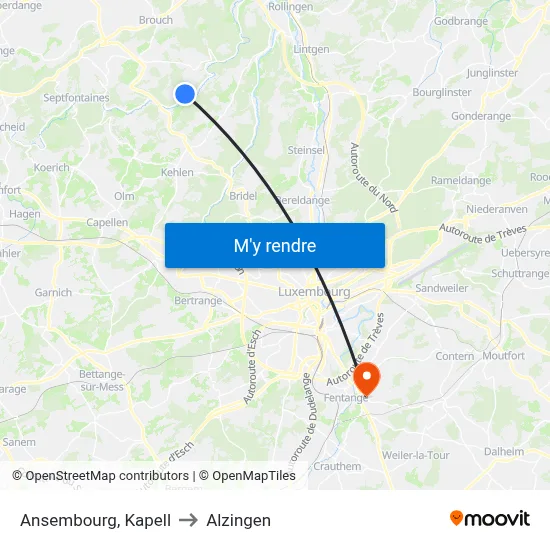 Ansembourg, Kapell to Alzingen map