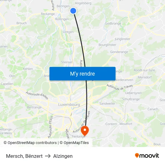 Mersch, Bënzert to Alzingen map