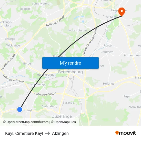 Kayl, Cimetière Kayl to Alzingen map