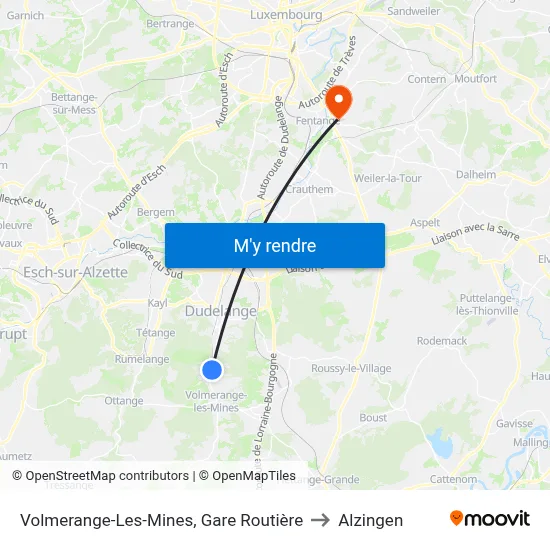 Volmerange-Les-Mines, Gare Routière to Alzingen map