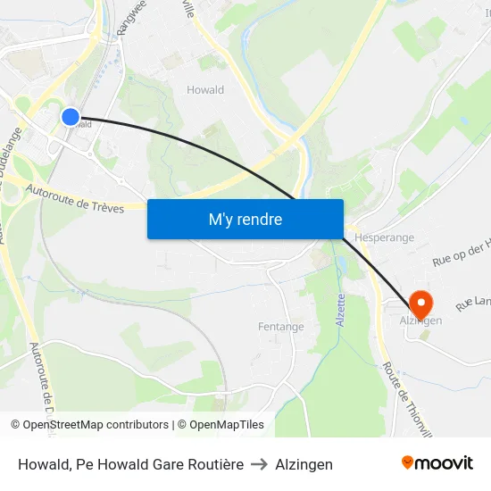 Howald, Pe Howald Gare Routière to Alzingen map
