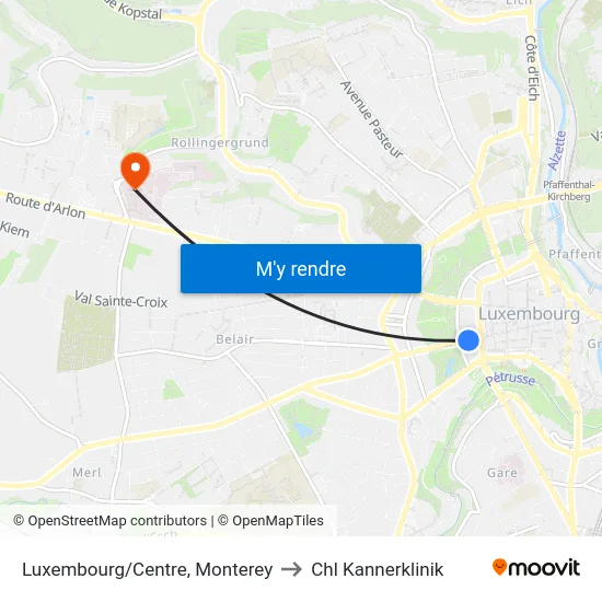 Luxembourg/Centre, Monterey to Chl Kannerklinik map