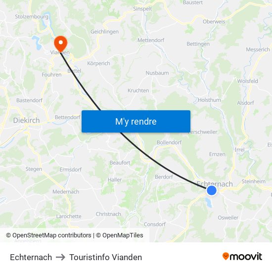 Echternach to Touristinfo Vianden map