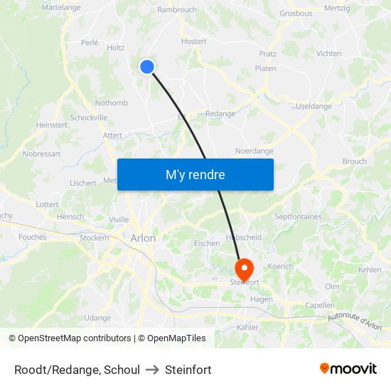 Roodt/Redange, Schoul to Steinfort map