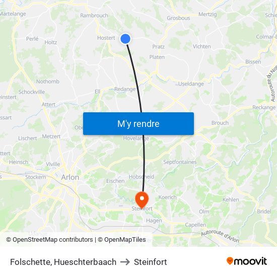 Folschette, Hueschterbaach to Steinfort map