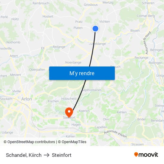 Schandel, Kiirch to Steinfort map