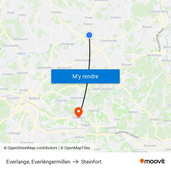 Everlange, Everléngermillen to Steinfort map