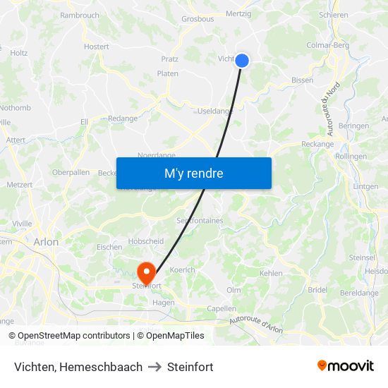 Vichten, Hemeschbaach to Steinfort map