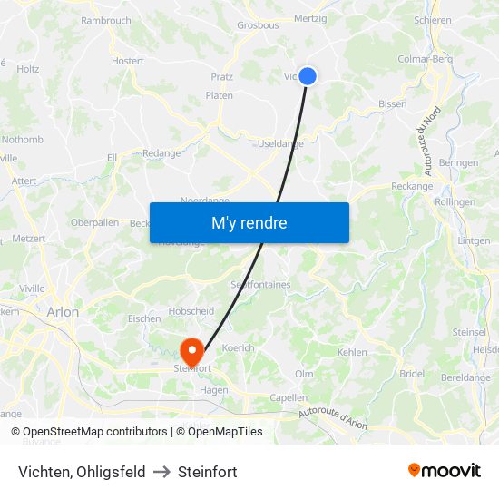 Vichten, Ohligsfeld to Steinfort map