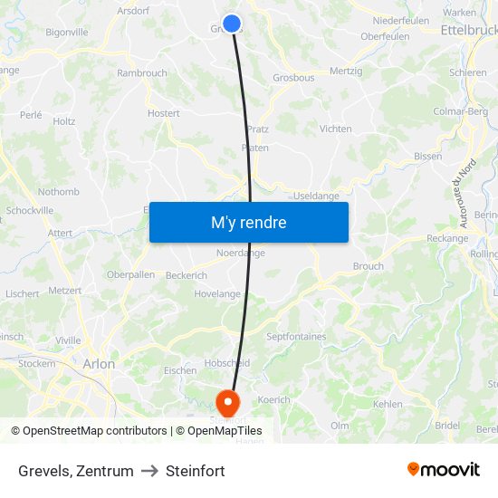 Grevels, Zentrum to Steinfort map