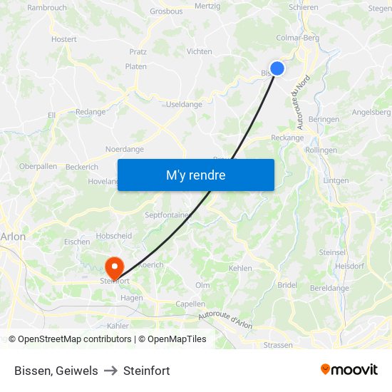 Bissen, Geiwels to Steinfort map