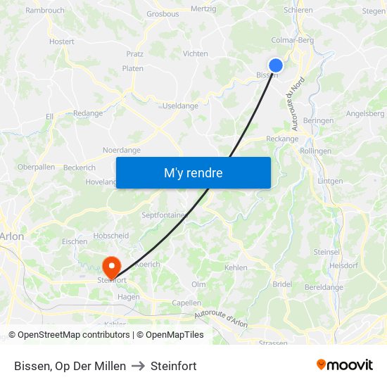Bissen, Op Der Millen to Steinfort map