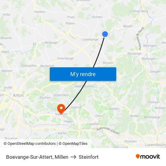 Boevange-Sur-Attert, Millen to Steinfort map