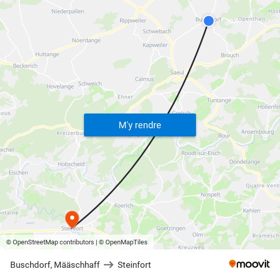 Buschdorf, Määschhaff to Steinfort map