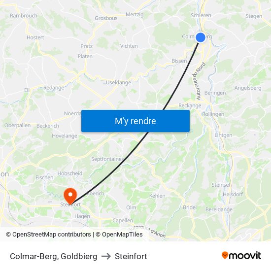 Colmar-Berg, Goldbierg to Steinfort map