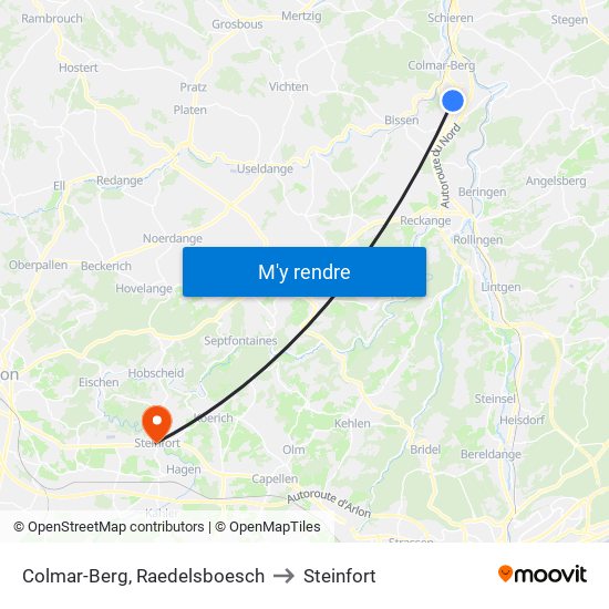 Colmar-Berg, Raedelsboesch to Steinfort map