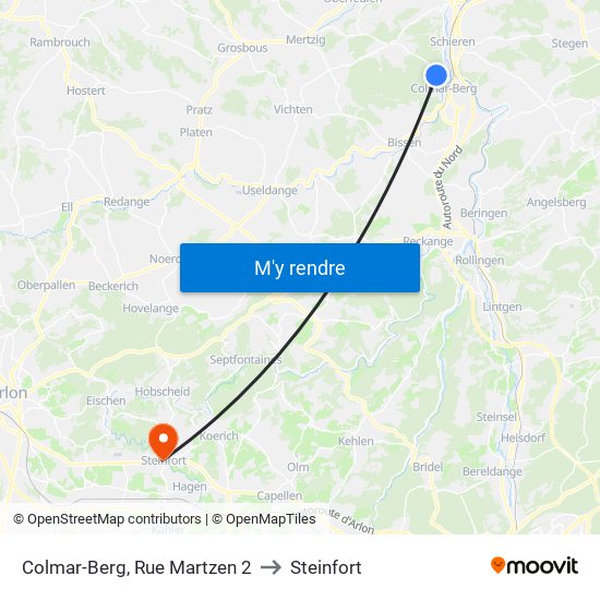 Colmar-Berg, Rue Martzen 2 to Steinfort map